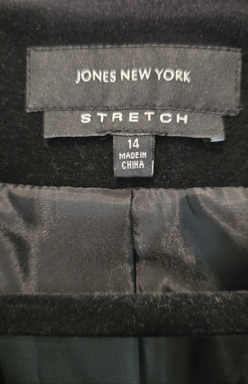 Jones New York Black Velvet Look Single-Button Blazer W Size 14 - Picture 2 of 8